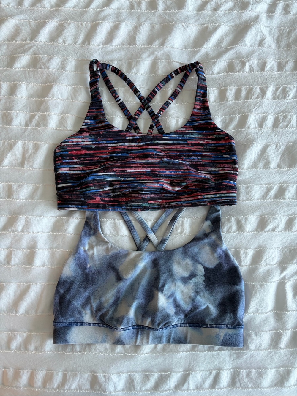 lululemon Pink & Blue Patterned Double Sports Bra Set